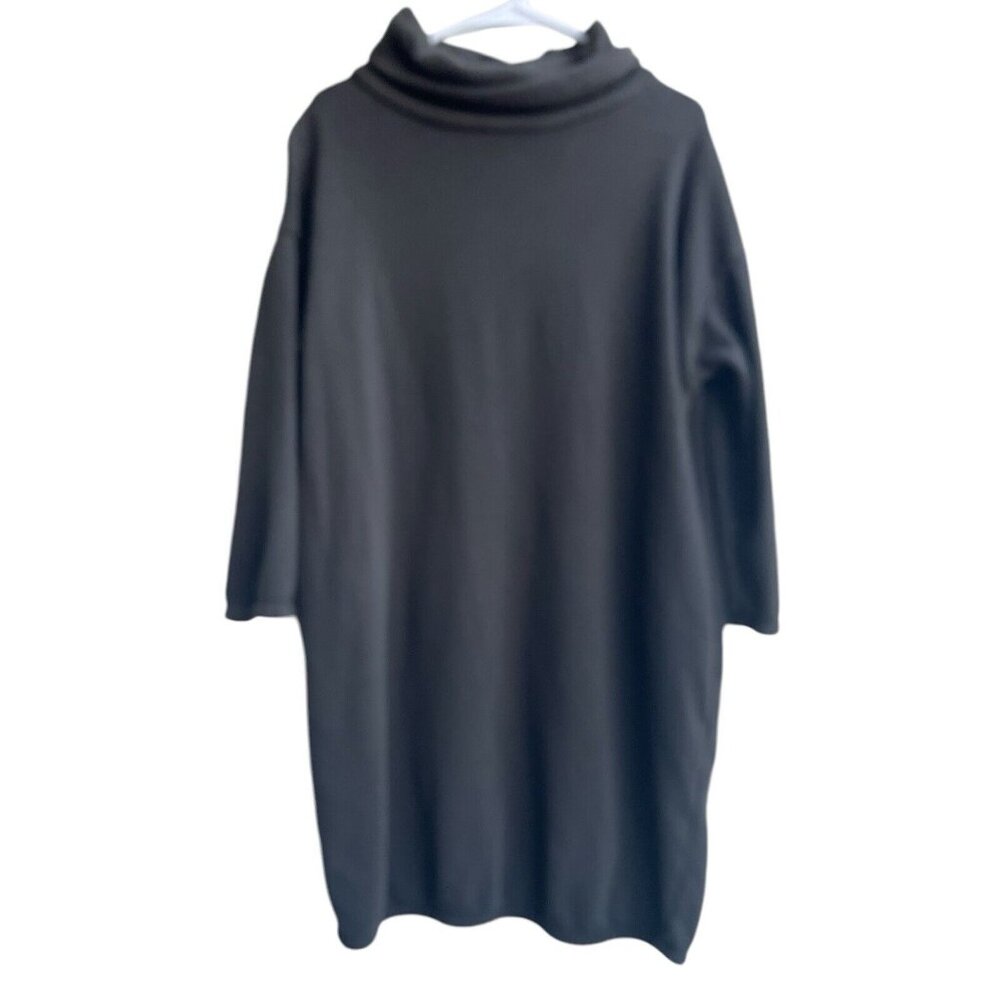 Womens Black Crane Oversized Fleece Dress Size XS Gray Pockets Cowlneck USA Made